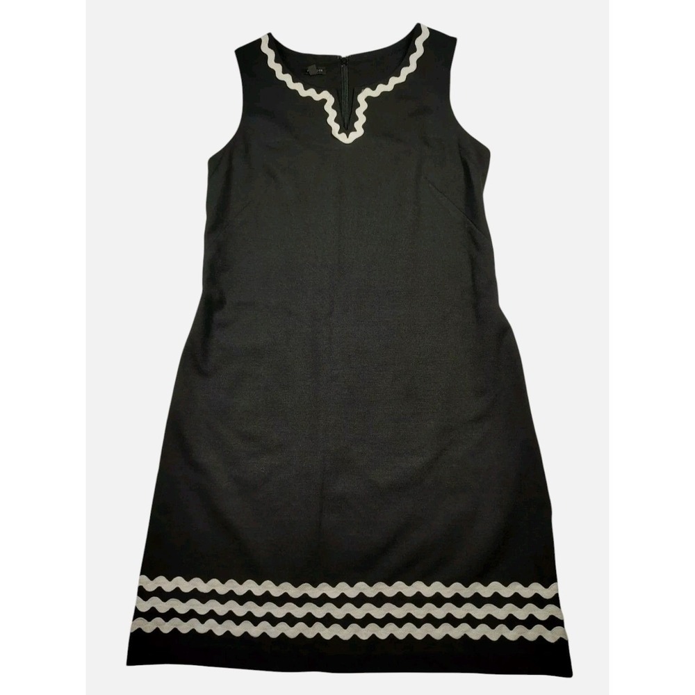 Talbots Womens Black White Rickrack Trim Shift Dress 6 Notched Neck Sleeveless